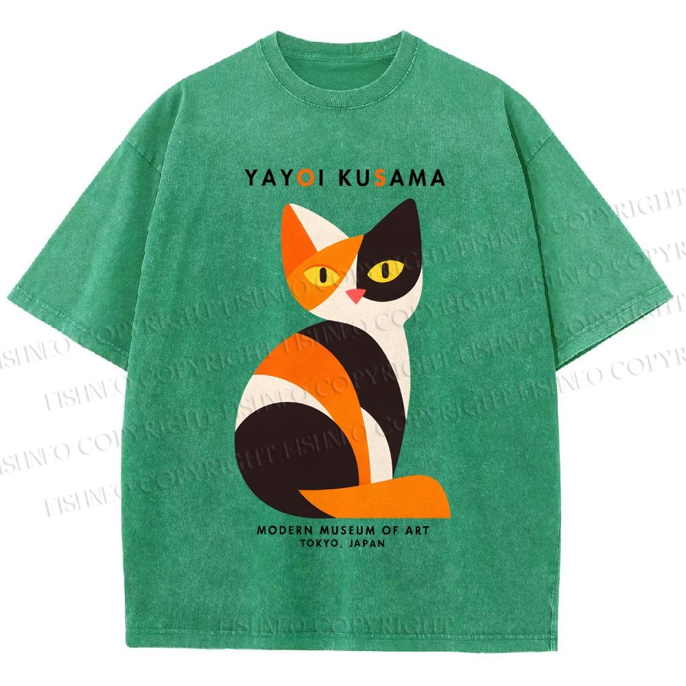 Unisex Yayoi Kusama Colorful Cat Printed Washed Tee