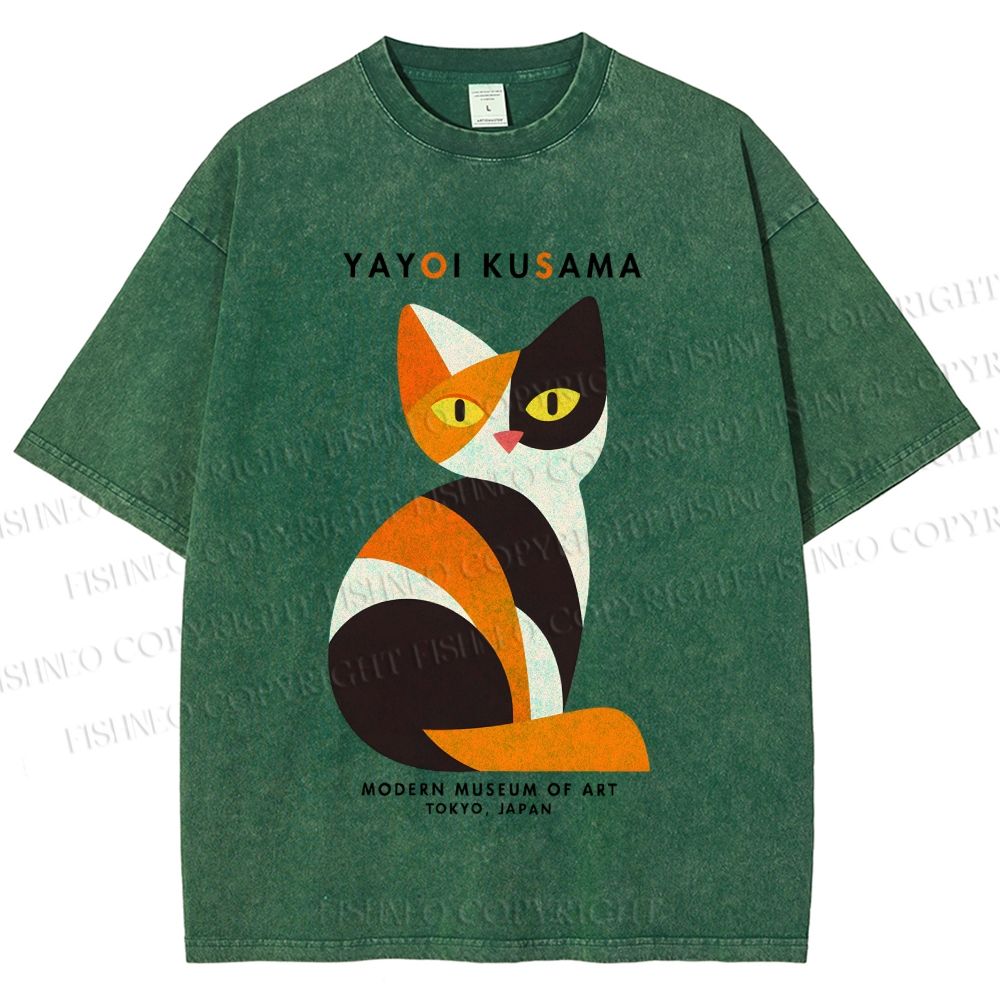 Unisex Yayoi Kusama Colorful Cat Printed Washed Tee