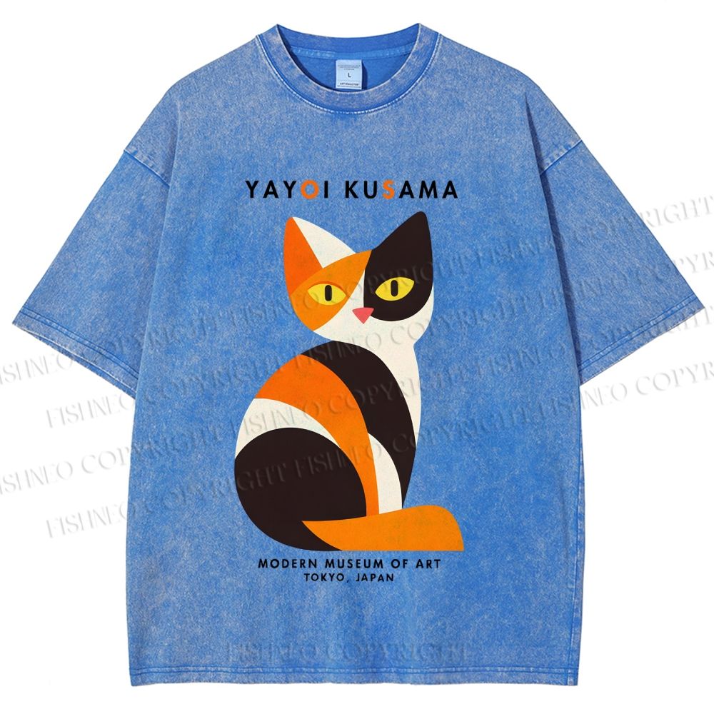 Unisex Yayoi Kusama Colorful Cat Printed Washed Tee