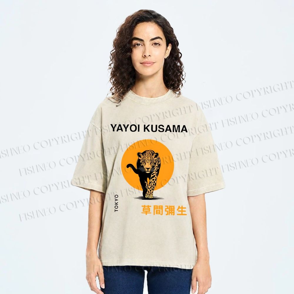 Unisex Yayoi Kusama Leopard Printed Washed Tee