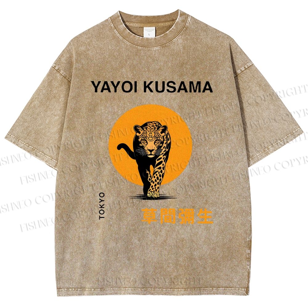 Unisex Yayoi Kusama Leopard Printed Washed Tee