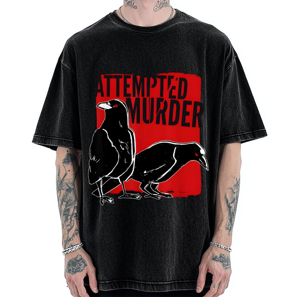 Unisex Attempted Murder Crow Printed Washed Tee