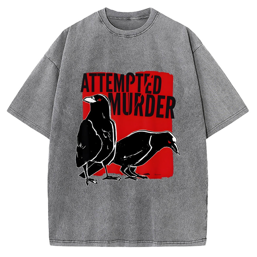 Unisex Attempted Murder Crow Printed Washed Tee