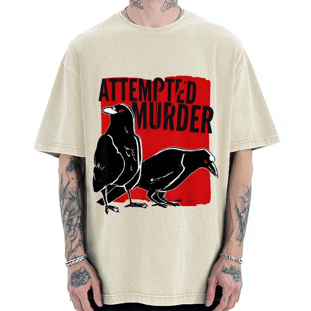 Unisex Attempted Murder Crow Printed Washed Tee
