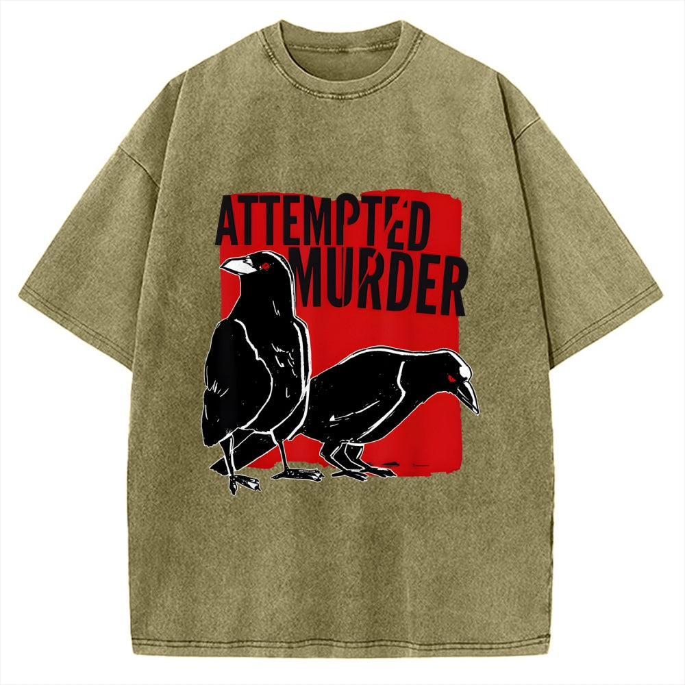 Unisex Attempted Murder Crow Printed Washed Tee
