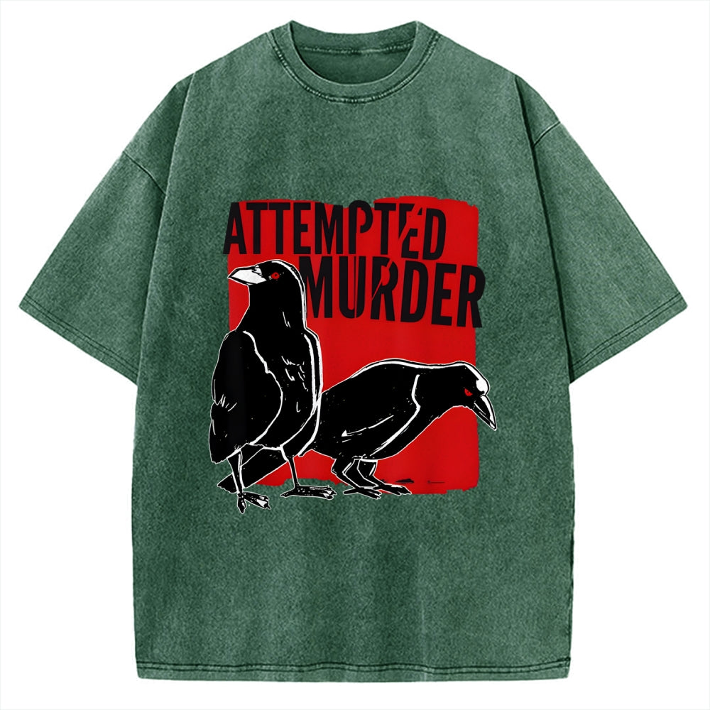Unisex Attempted Murder Crow Printed Washed Tee