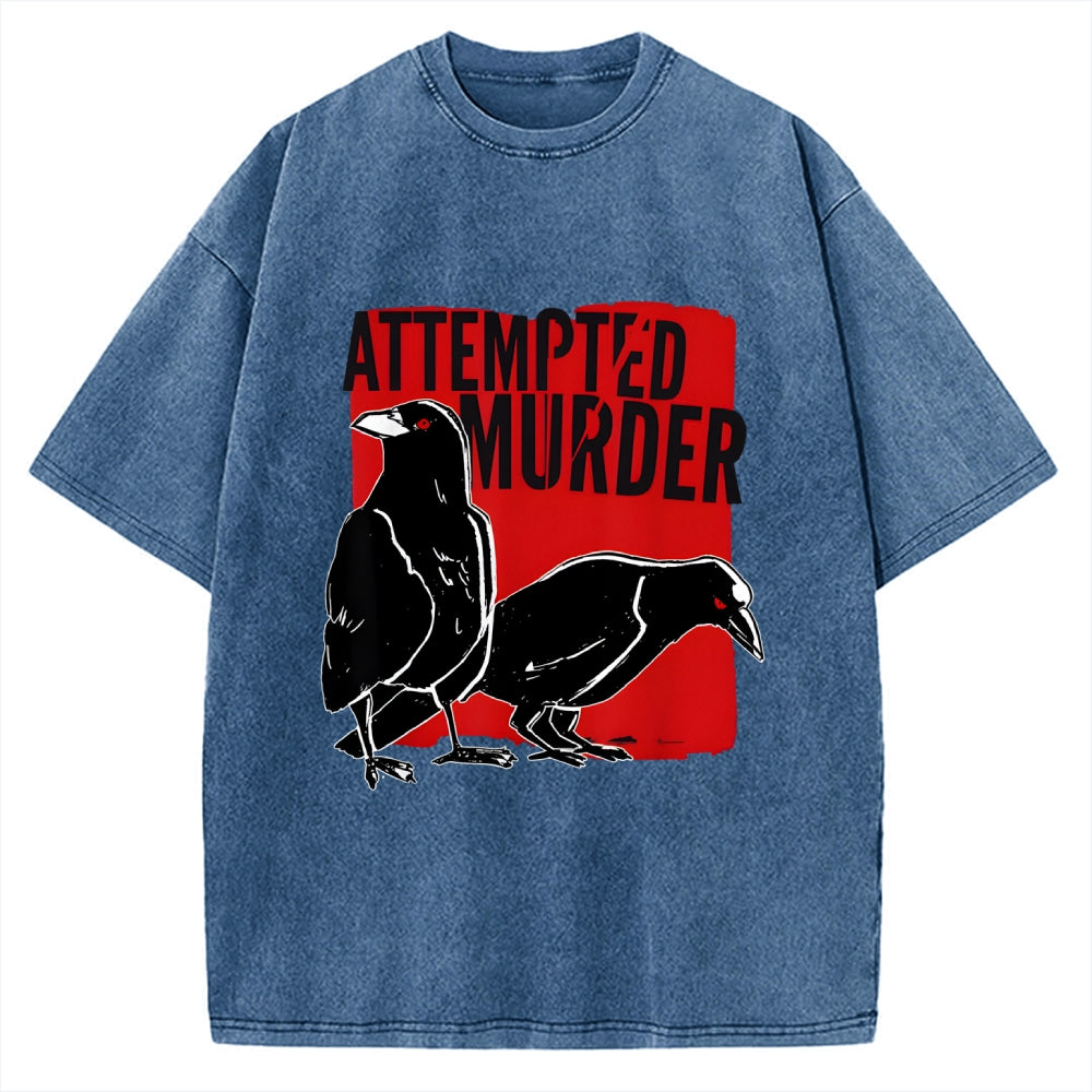 Unisex Attempted Murder Crow Printed Washed Tee