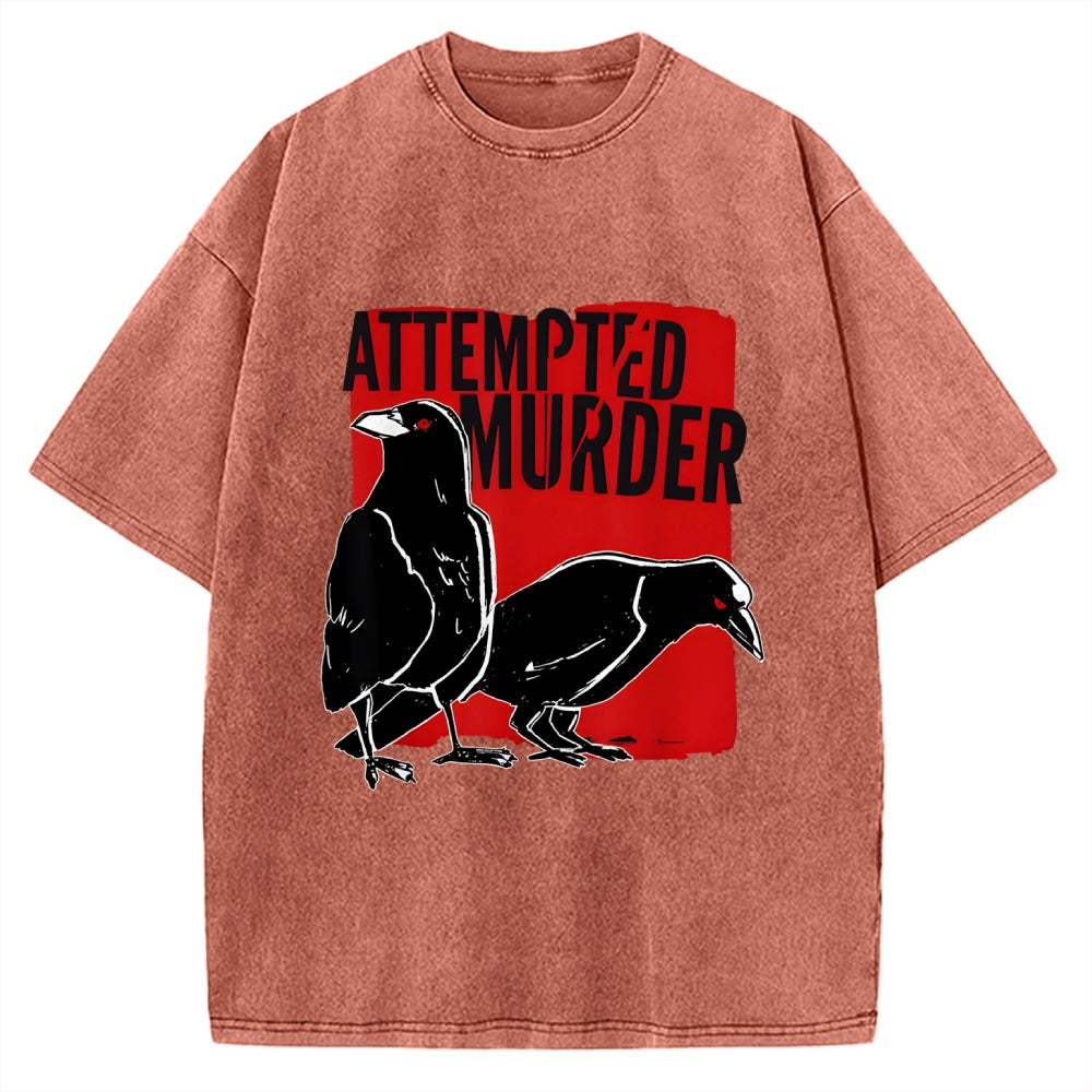 Unisex Attempted Murder Crow Printed Washed Tee