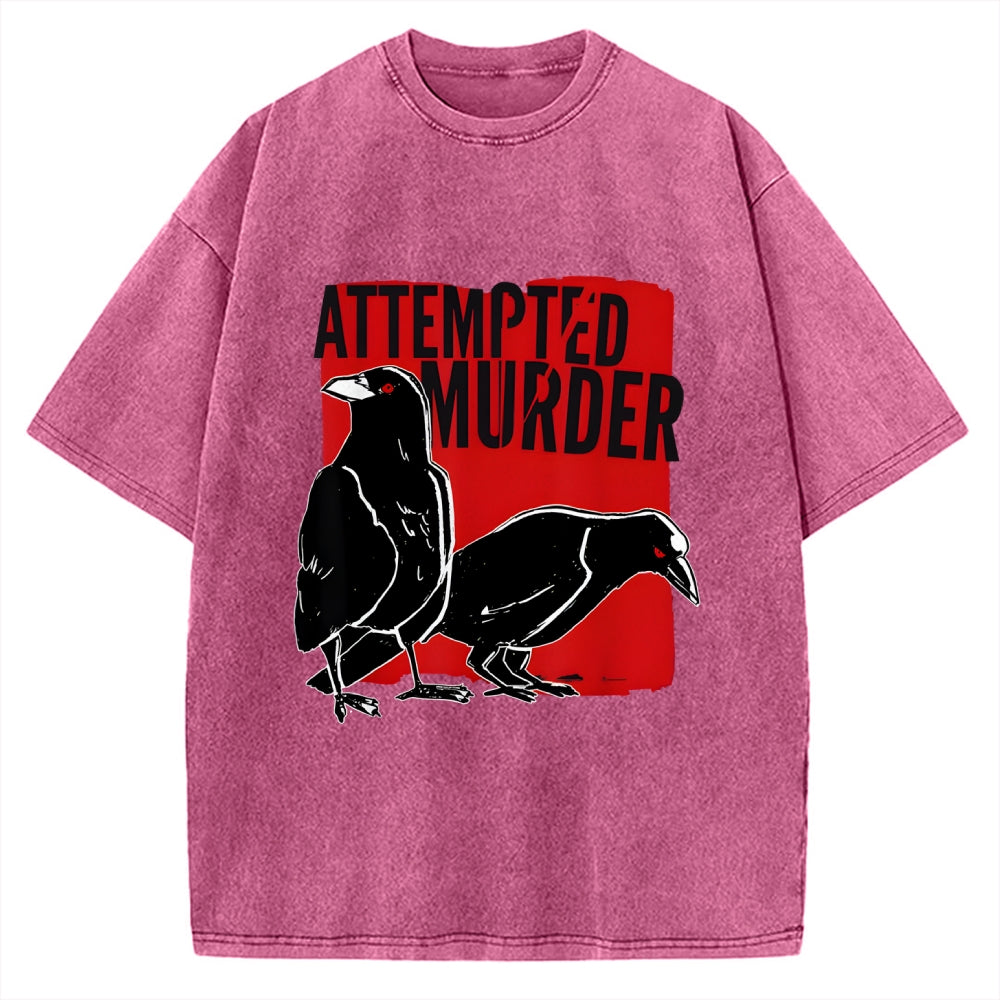Unisex Attempted Murder Crow Printed Washed Tee