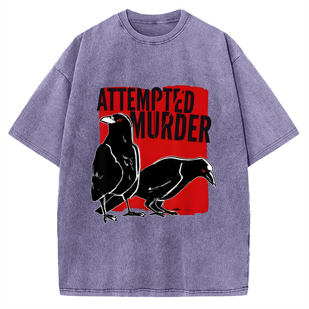 Unisex Attempted Murder Crow Printed Washed Tee