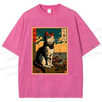 Unisex Ukiyo-e - Cat Printed Washed Tee