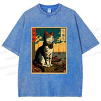 Unisex Ukiyo-e - Cat Printed Washed Tee