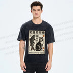 Unisex Vintage Cat With Fish Printed Washed Tee