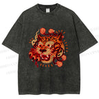 Unisex Tiger Printed Washed Tee