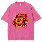 Unisex Tiger Printed Washed Tee