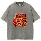 Unisex Tiger Printed Washed Tee