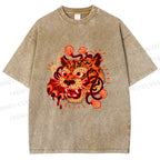 Unisex Tiger Printed Washed Tee