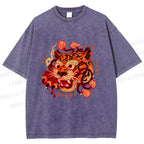 Unisex Tiger Printed Washed Tee