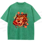 Unisex Tiger Printed Washed Tee