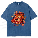 Unisex Tiger Printed Washed Tee