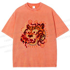 Unisex Tiger Printed Washed Tee