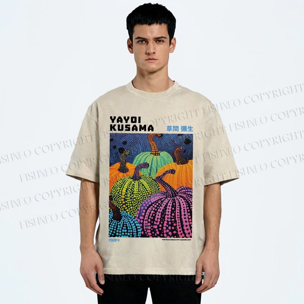 Unisex Yayoi Kusama Pumpkin Printed Washed Tee