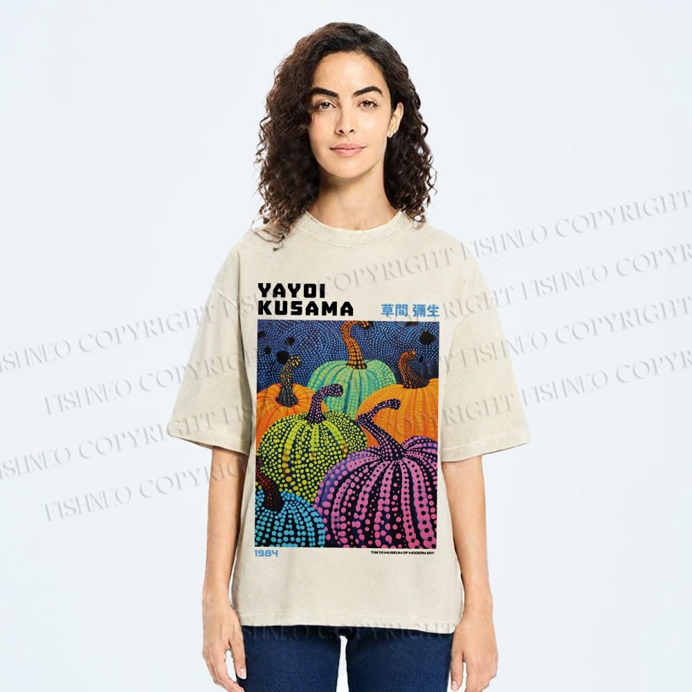 Unisex Yayoi Kusama Pumpkin Printed Washed Tee