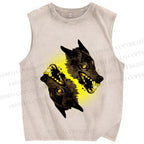 Unisex Golden Light Wolf Printed Washed Tank Top