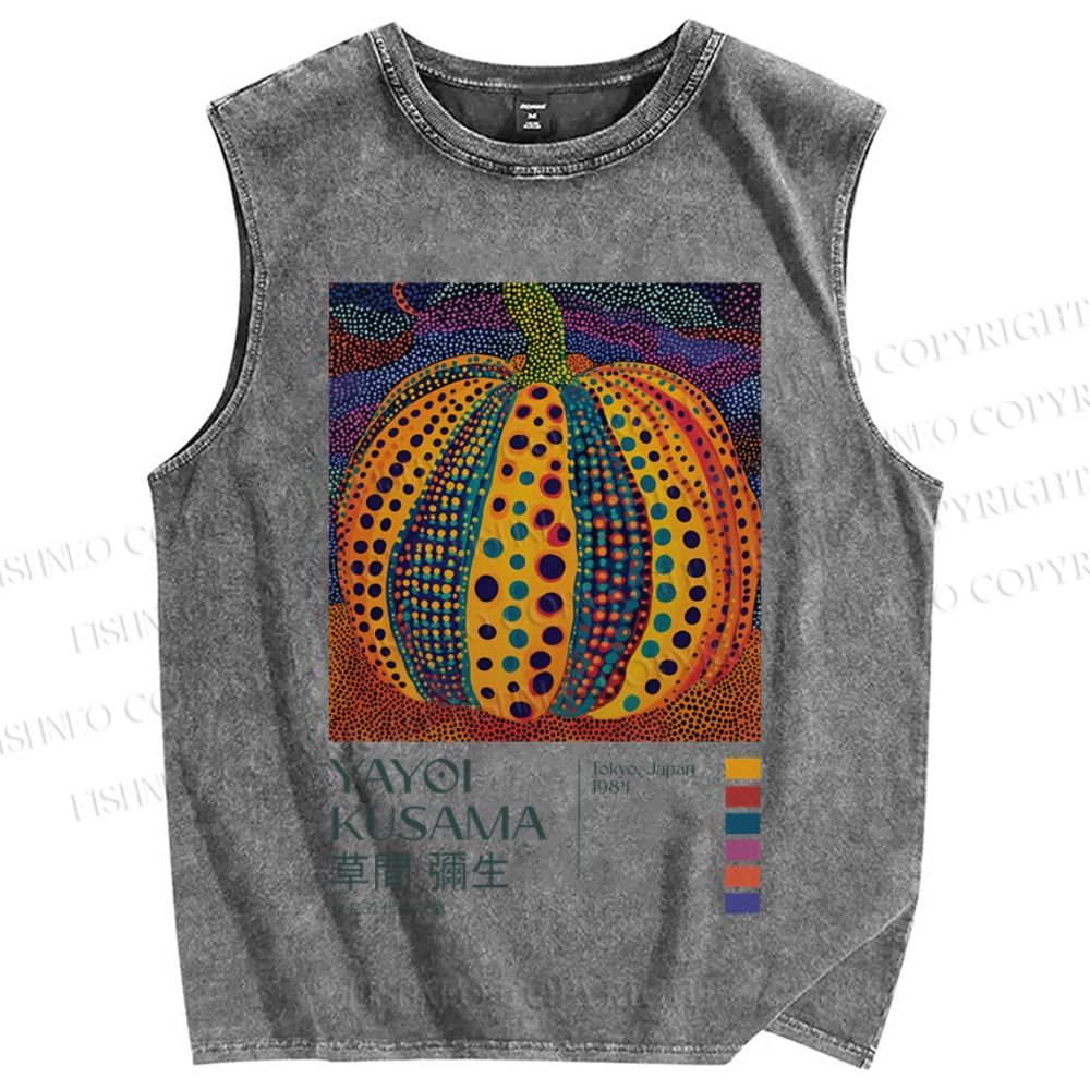 Unisex Yayoi Kusama Pumpkin Printed Washed Tank Top