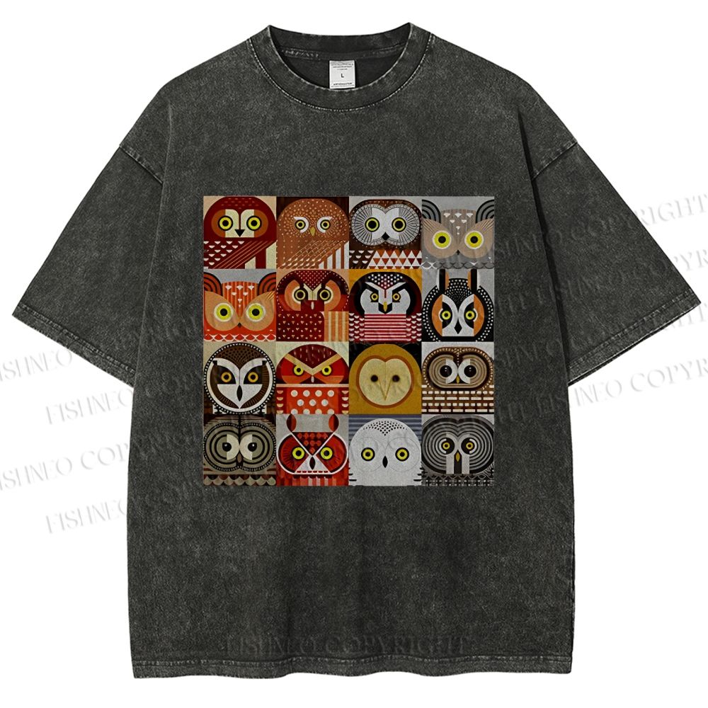 Unisex All Kinds Of Owls Printed Washed Tee