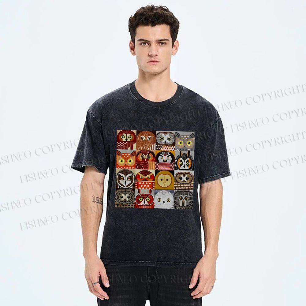 Unisex All Kinds Of Owls Printed Washed Tee