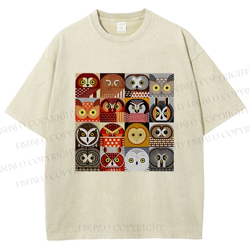 Unisex All Kinds Of Owls Printed Washed Tee