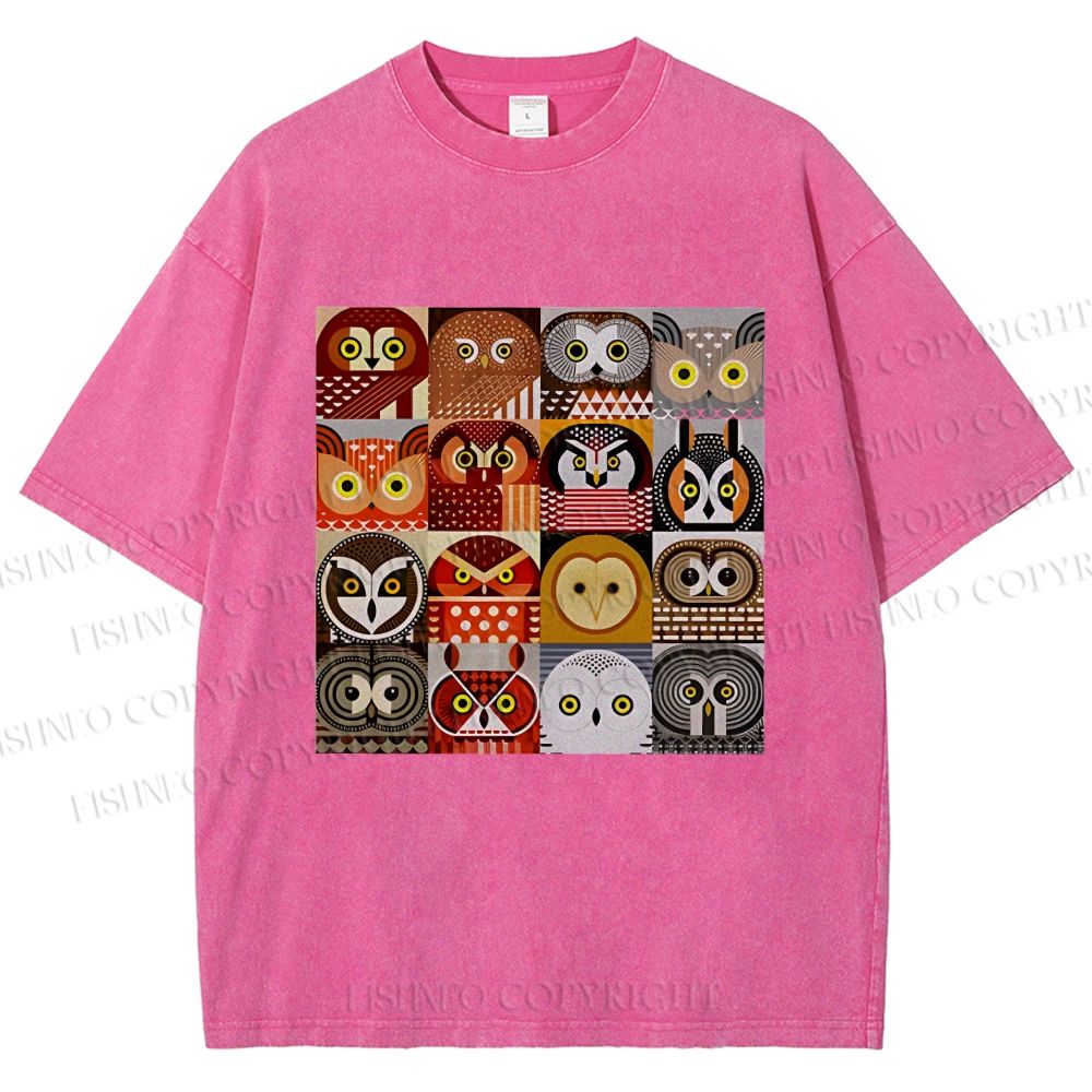 Unisex All Kinds Of Owls Printed Washed Tee