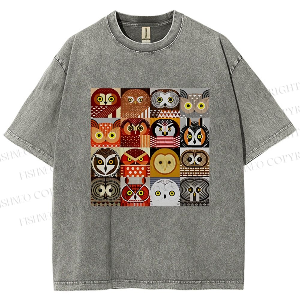 Unisex All Kinds Of Owls Printed Washed Tee