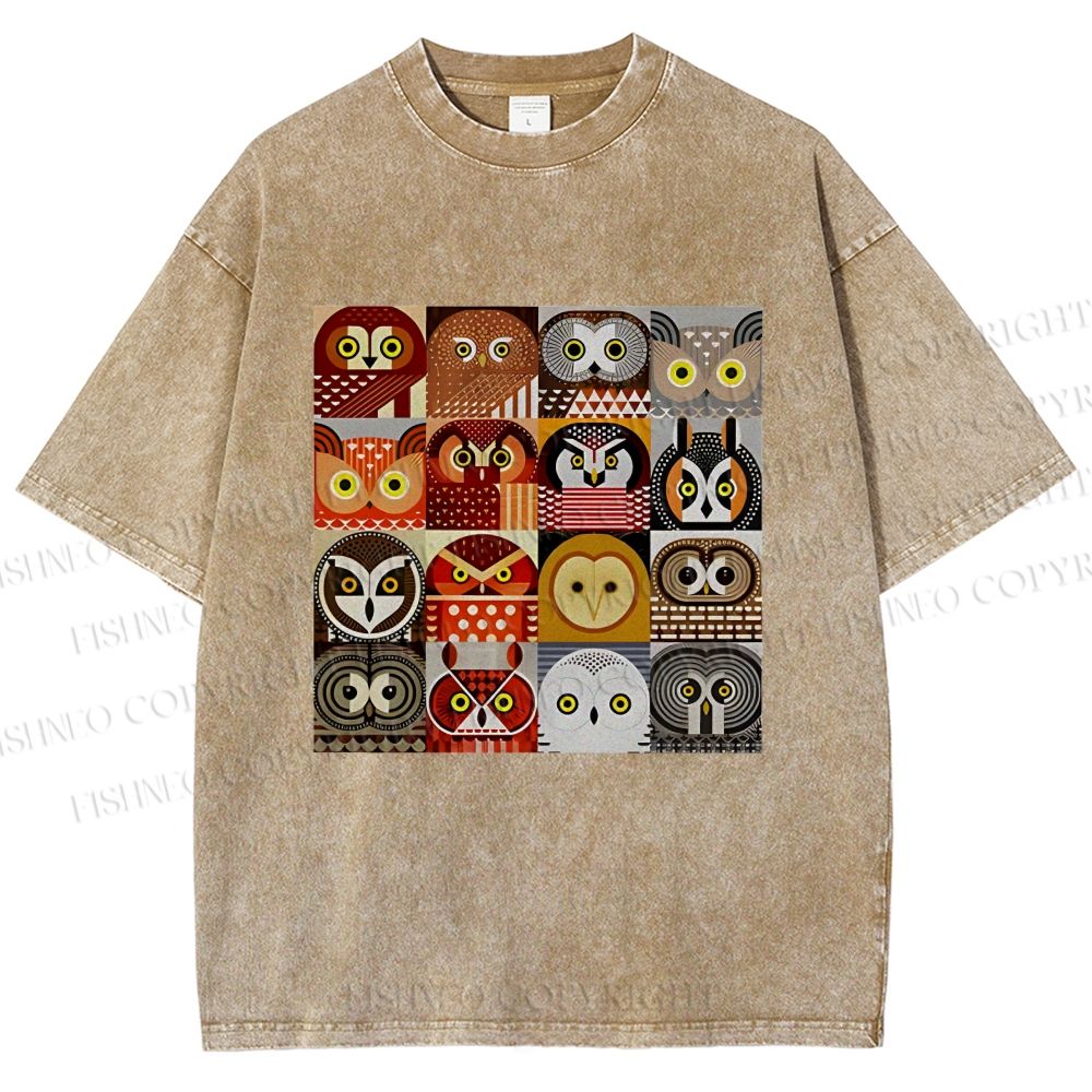 Unisex All Kinds Of Owls Printed Washed Tee
