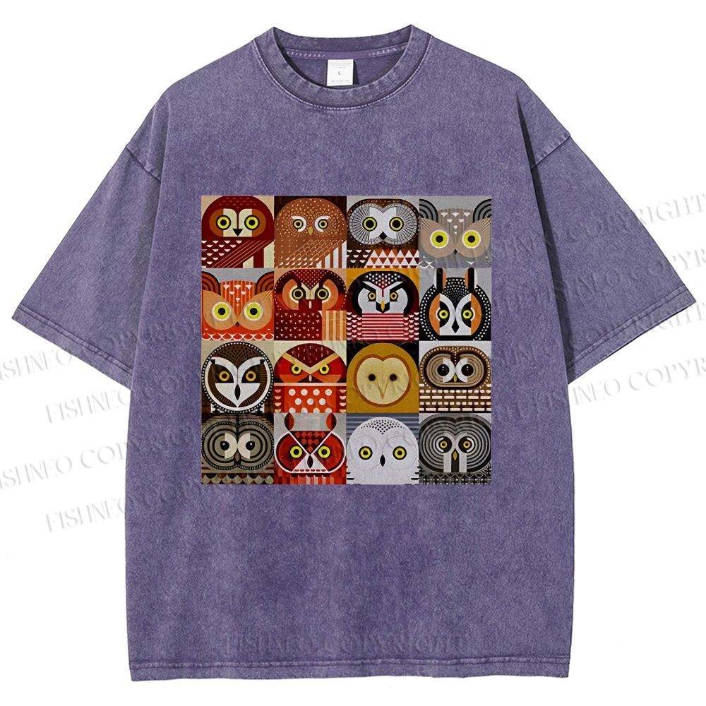 Unisex All Kinds Of Owls Printed Washed Tee