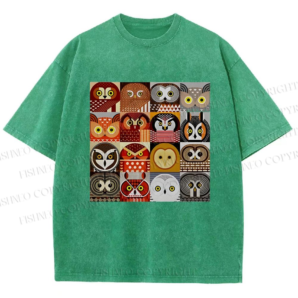 Unisex All Kinds Of Owls Printed Washed Tee