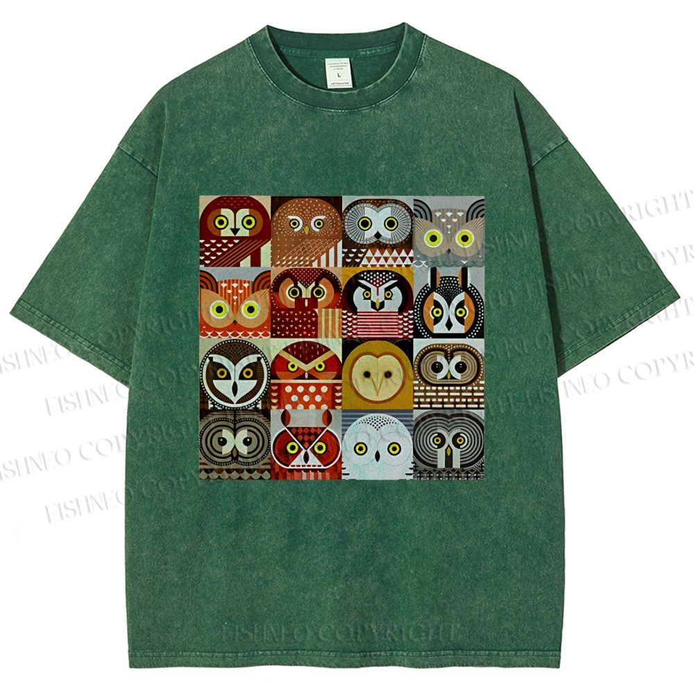 Unisex All Kinds Of Owls Printed Washed Tee