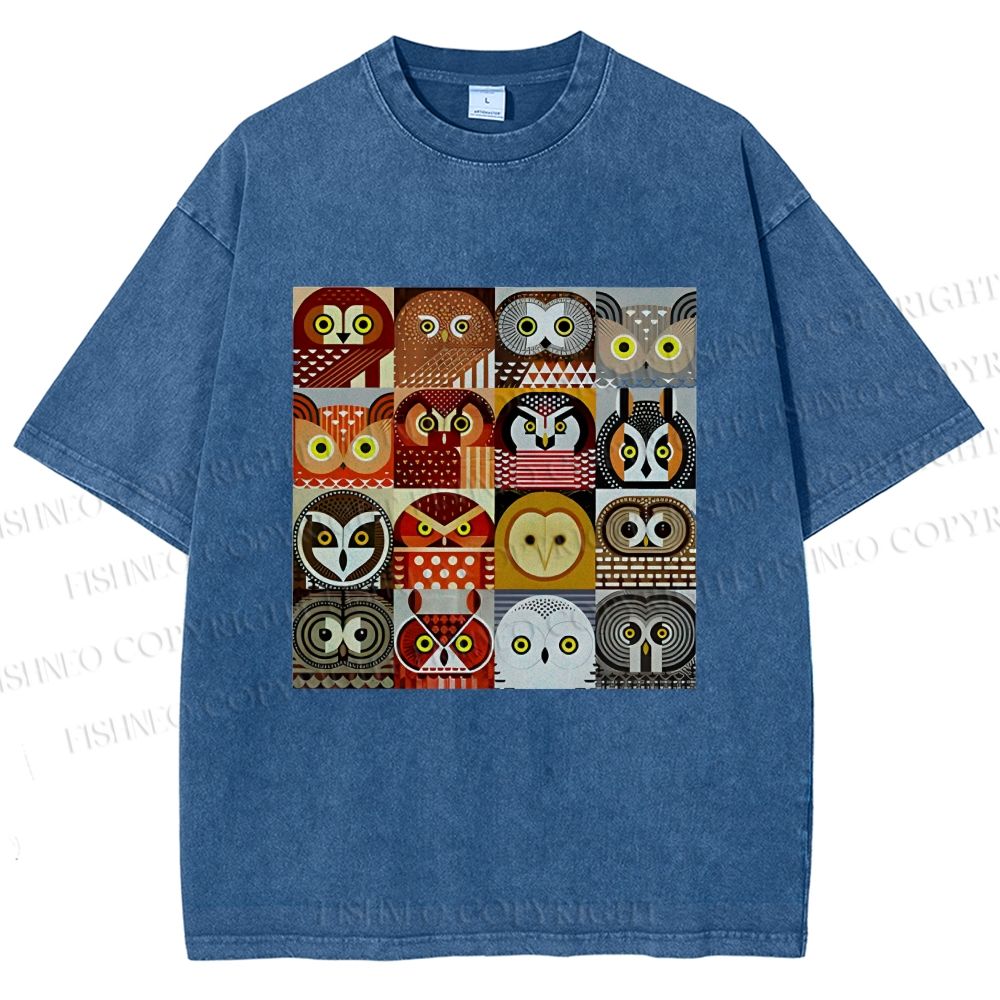 Unisex All Kinds Of Owls Printed Washed Tee
