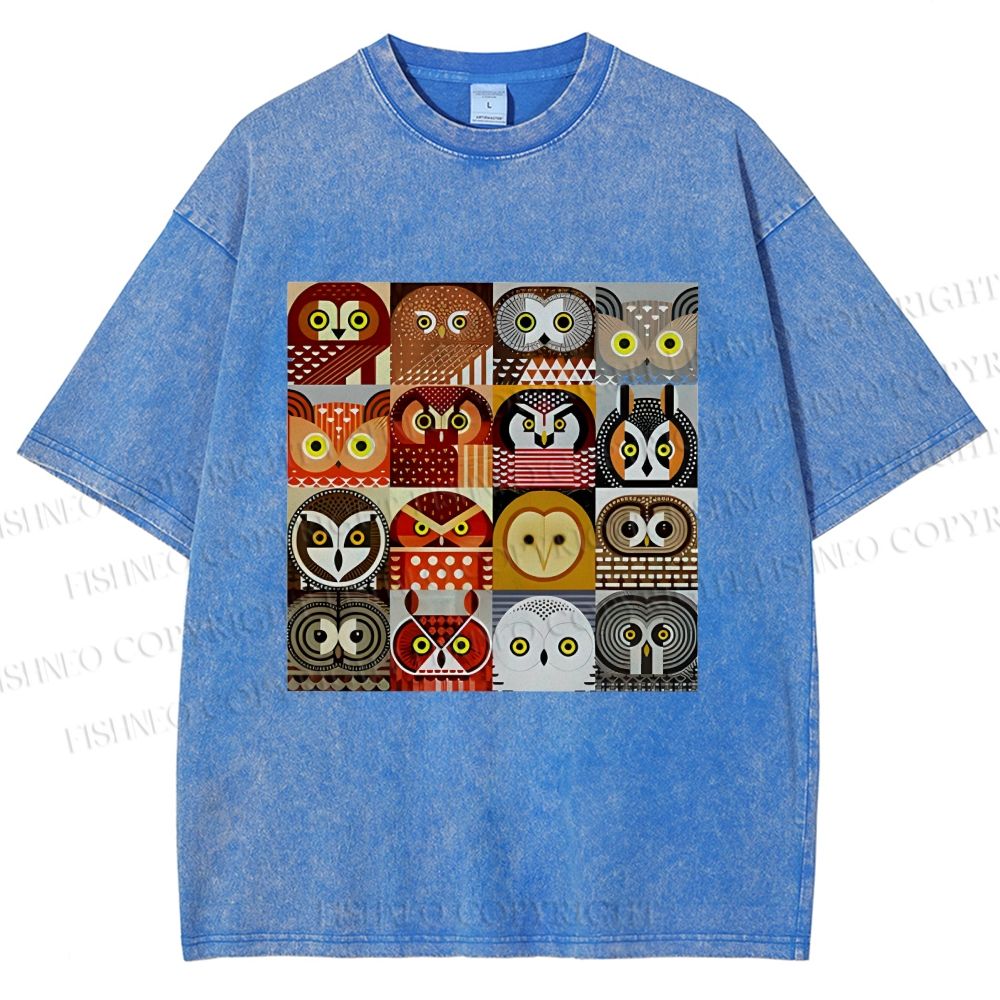 Unisex All Kinds Of Owls Printed Washed Tee