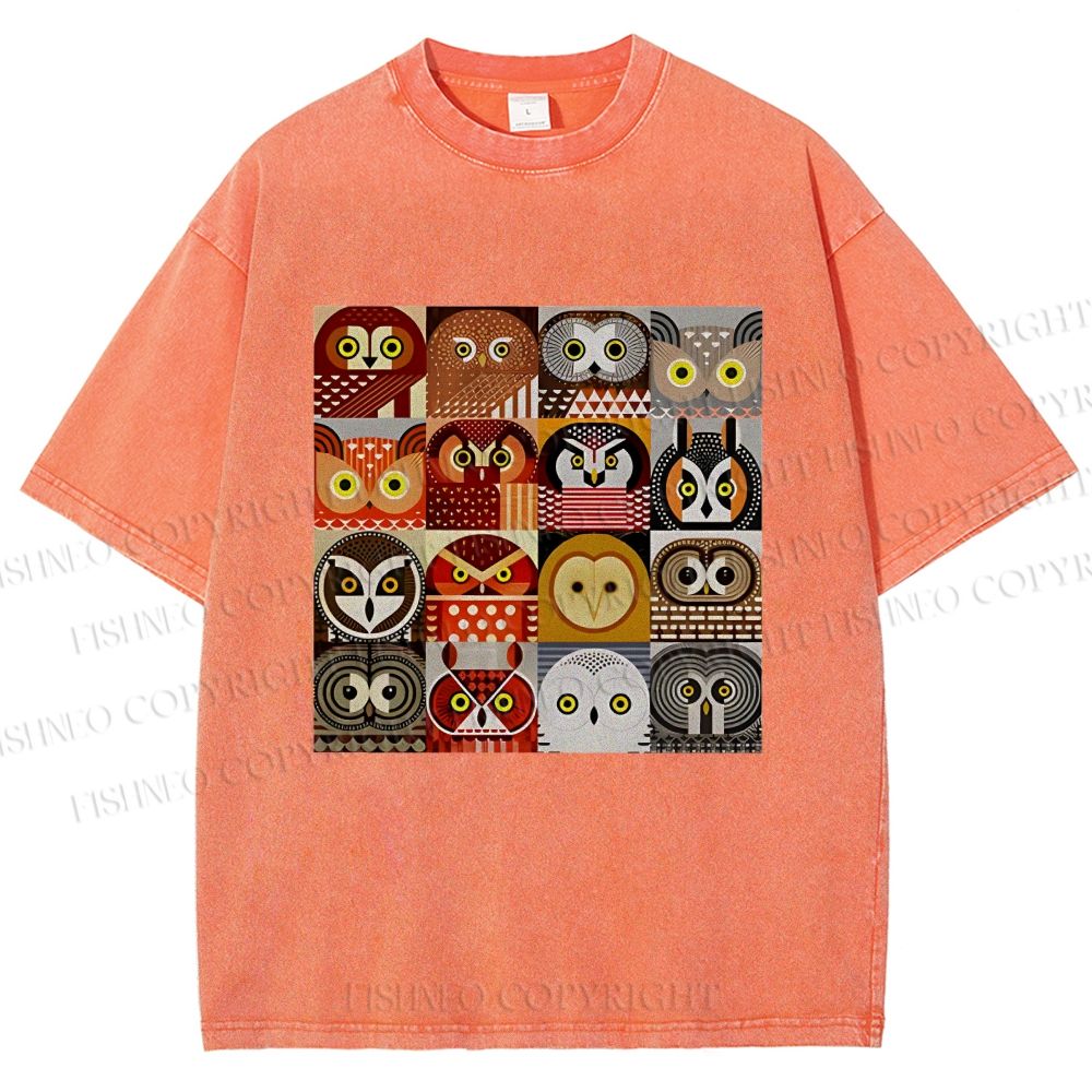 Unisex All Kinds Of Owls Printed Washed Tee