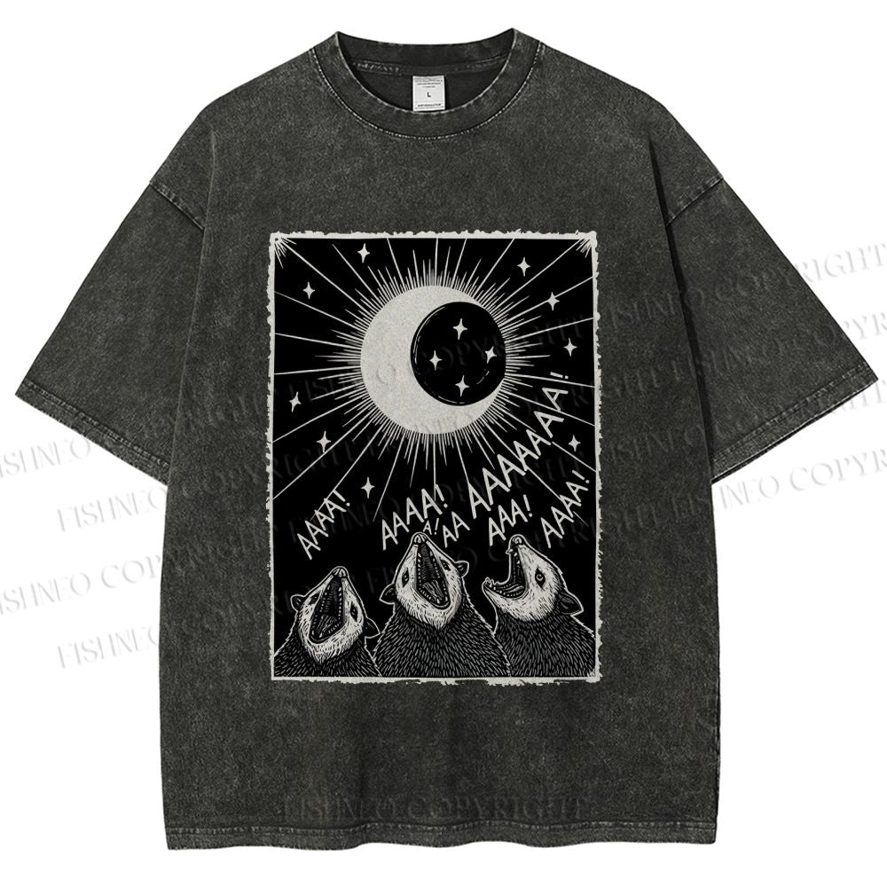 Unisex Howling Opossum Printed Washed Tee