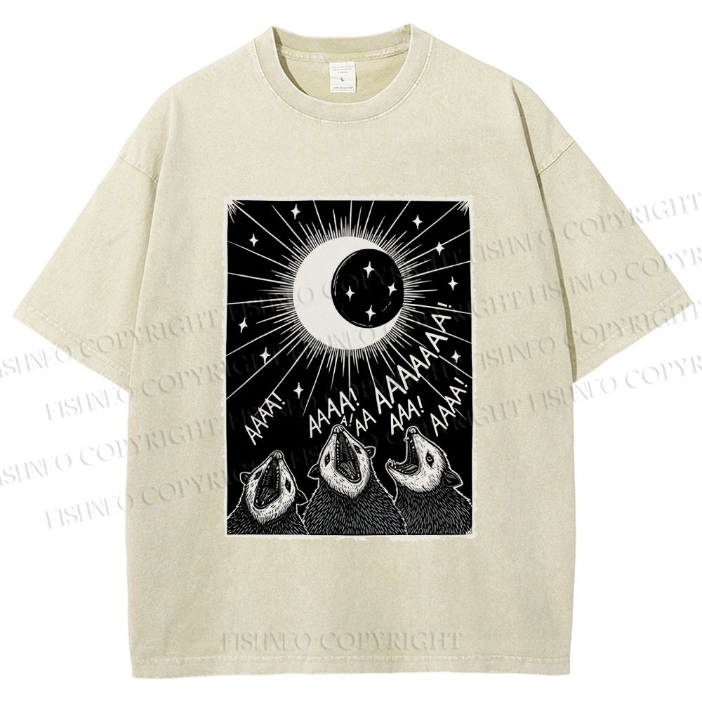 Unisex Howling Opossum Printed Washed Tee