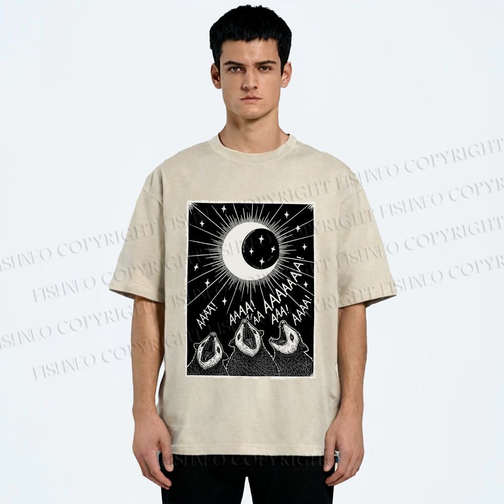Unisex Howling Opossum Printed Washed Tee
