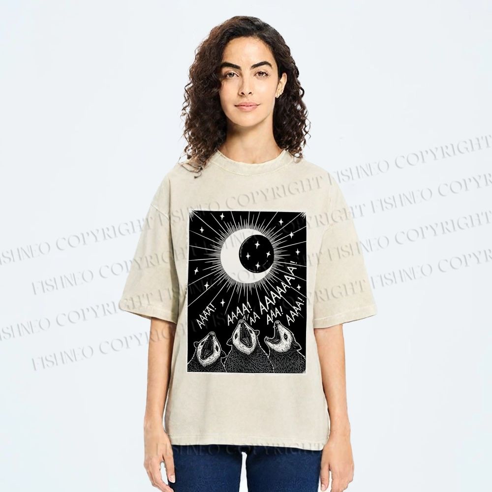 Unisex Howling Opossum Printed Washed Tee