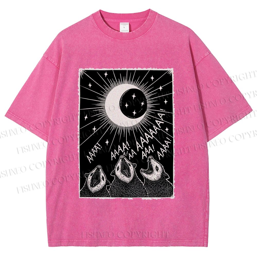 Unisex Howling Opossum Printed Washed Tee