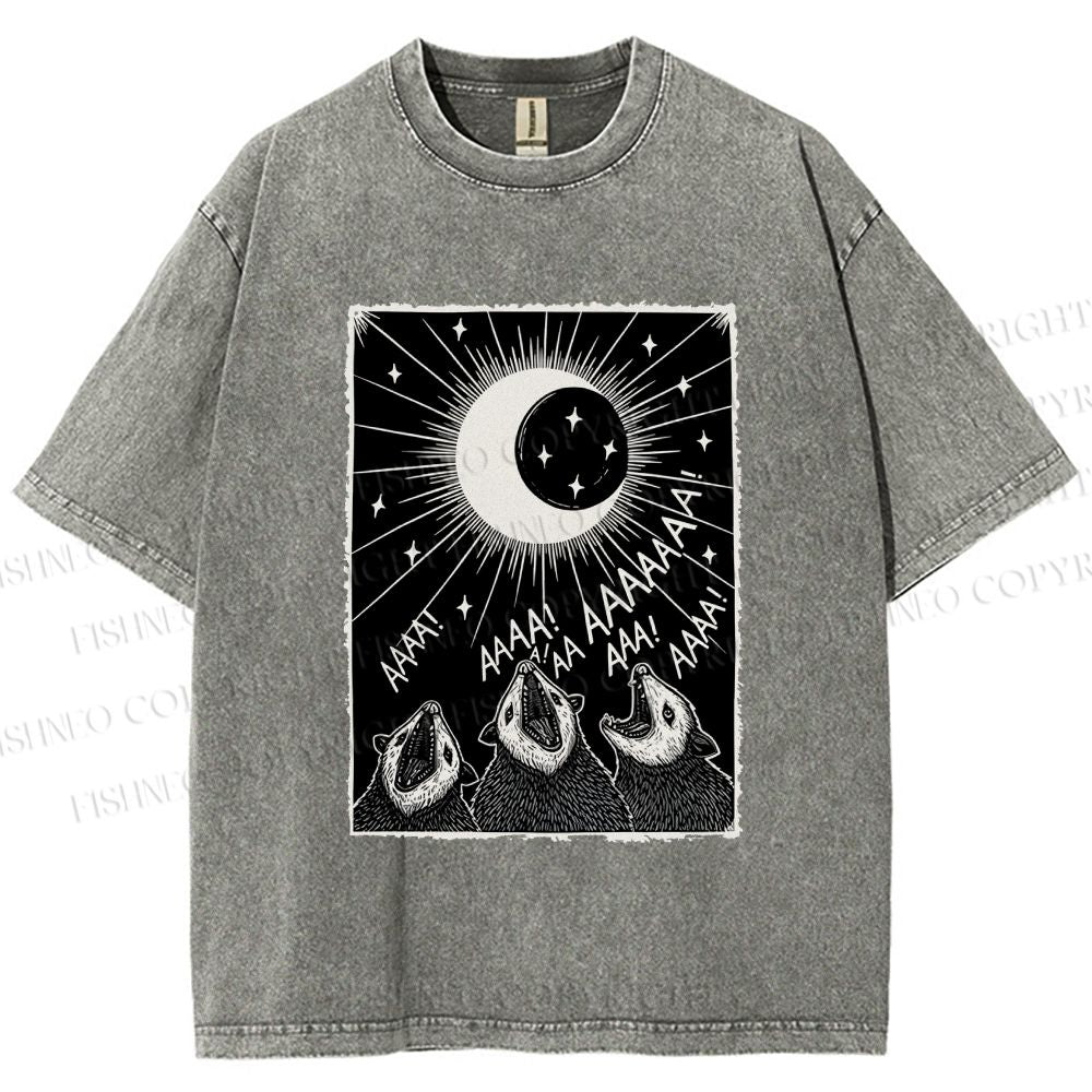 Unisex Howling Opossum Printed Washed Tee