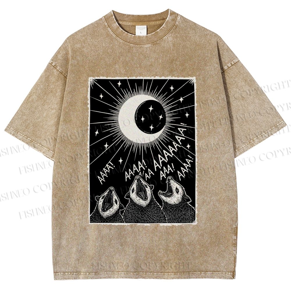 Unisex Howling Opossum Printed Washed Tee