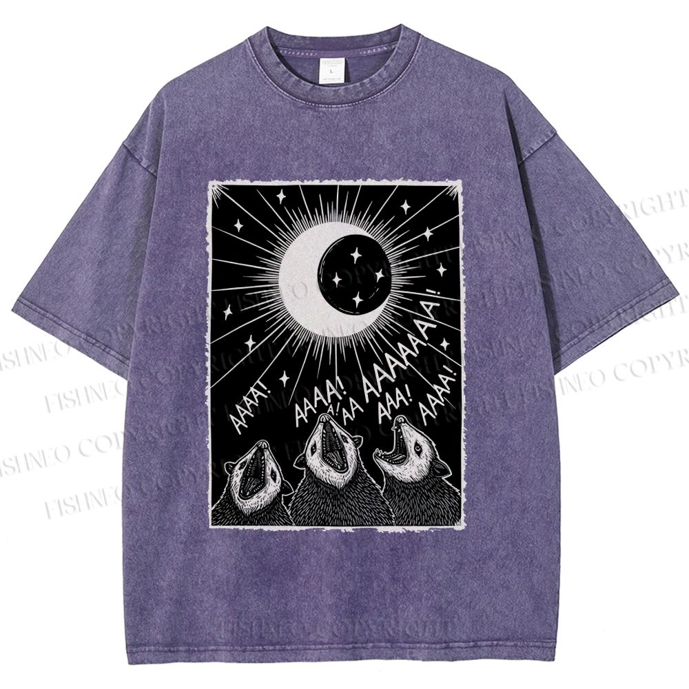 Unisex Howling Opossum Printed Washed Tee