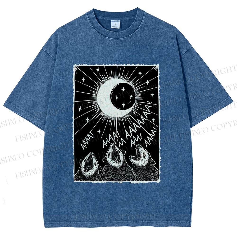 Unisex Howling Opossum Printed Washed Tee
